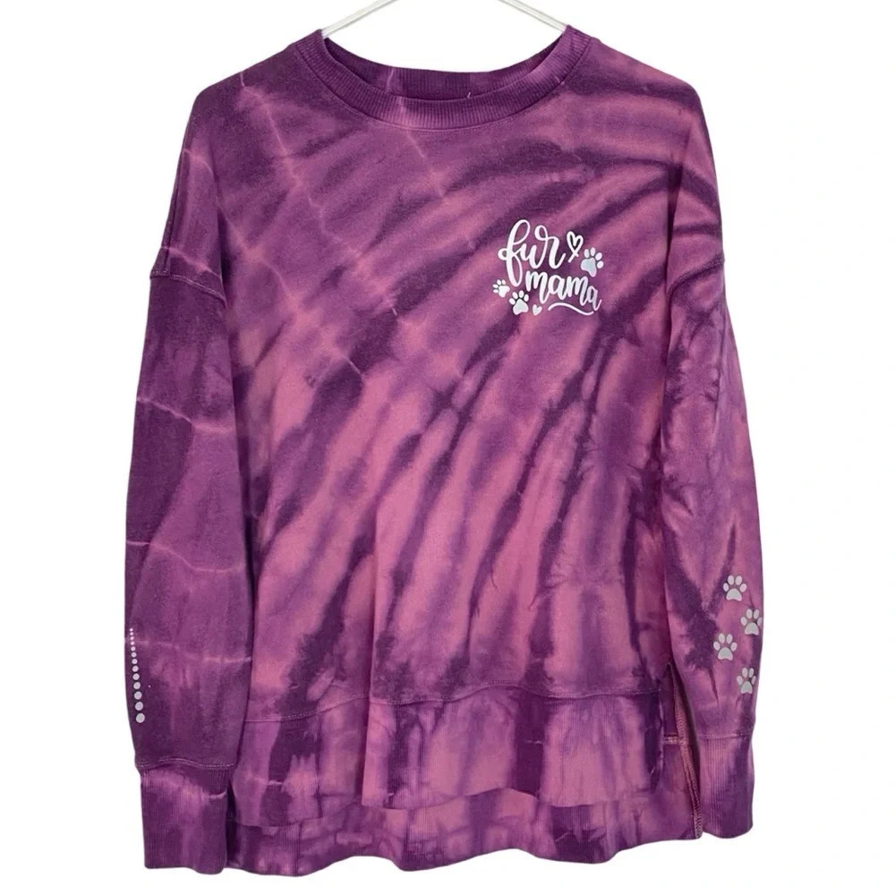 Handmade Fur Mama Tie Dye Sweatshirt Pullover Women Small Pink Purple Reflective
